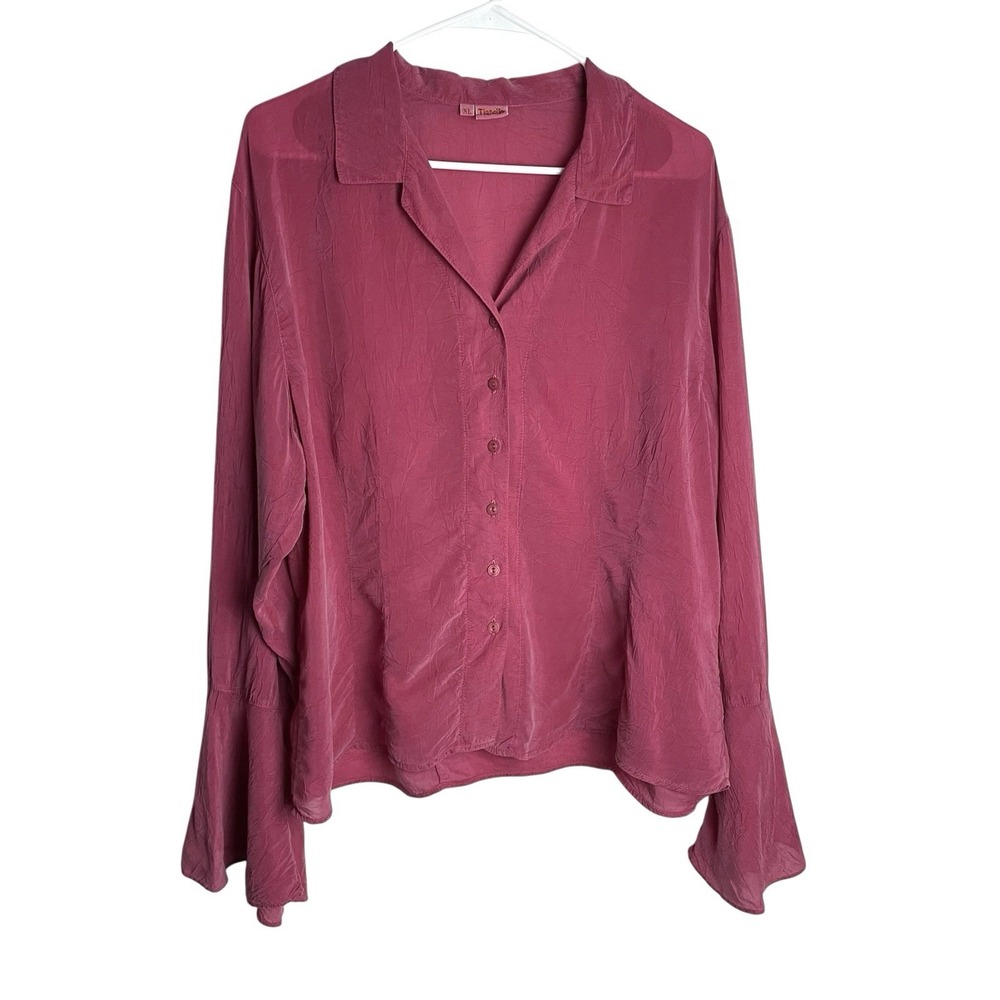 Tianello Rose-Mauve Button Front Long Sleeve Blouse